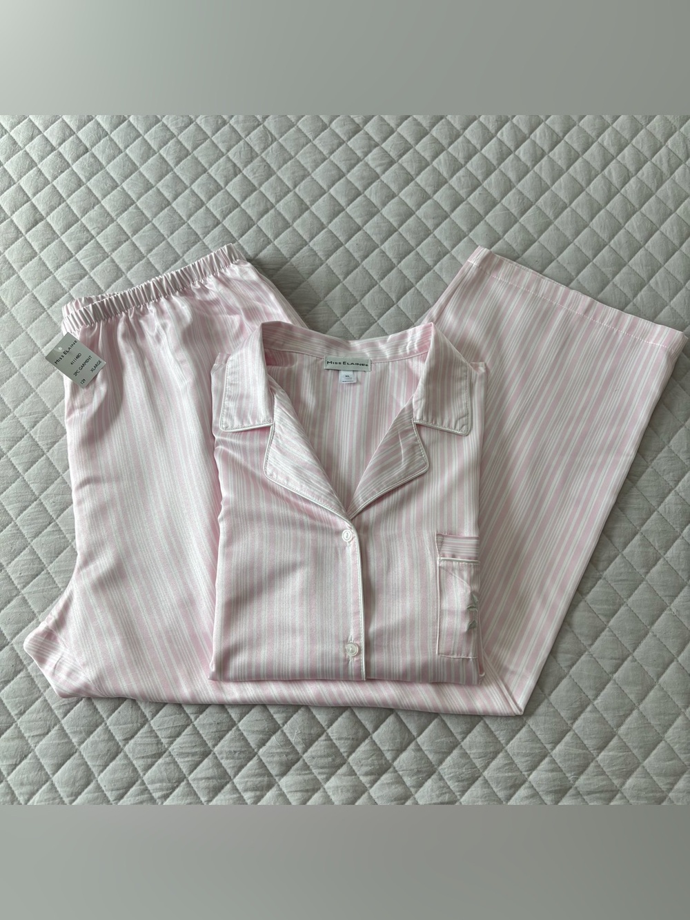 New Miss Elaine Pink and White Striped Pajama Set